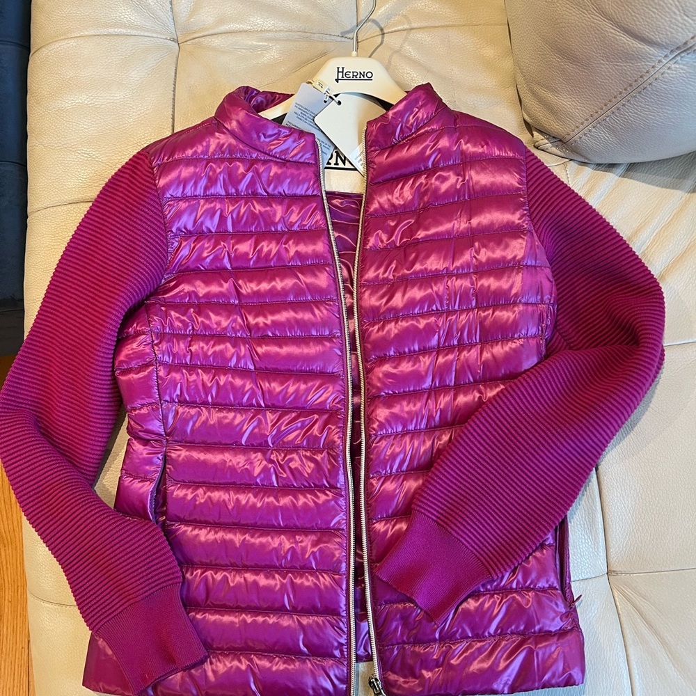 HERNO
Mixed Media Puffer Jacket.  Raspberry Color - Picture 2 of 5